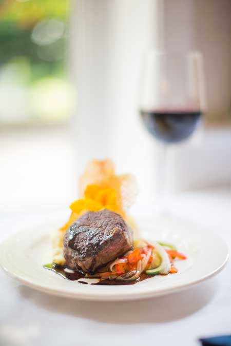 steak, vegetables & red wine